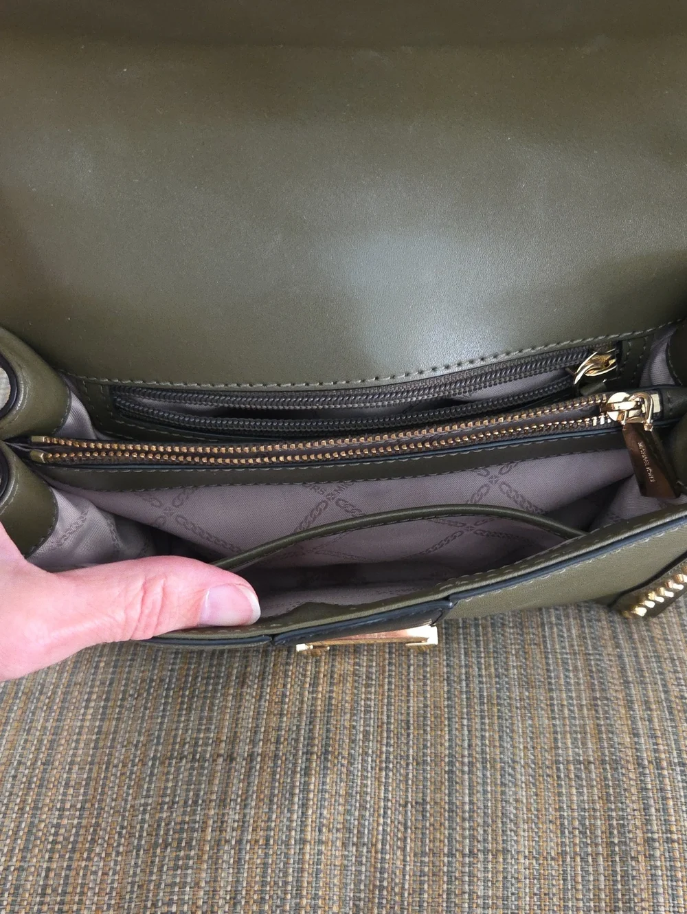 Michael Kors Whitney Olive White & Black Studded Chain Convertible Bag